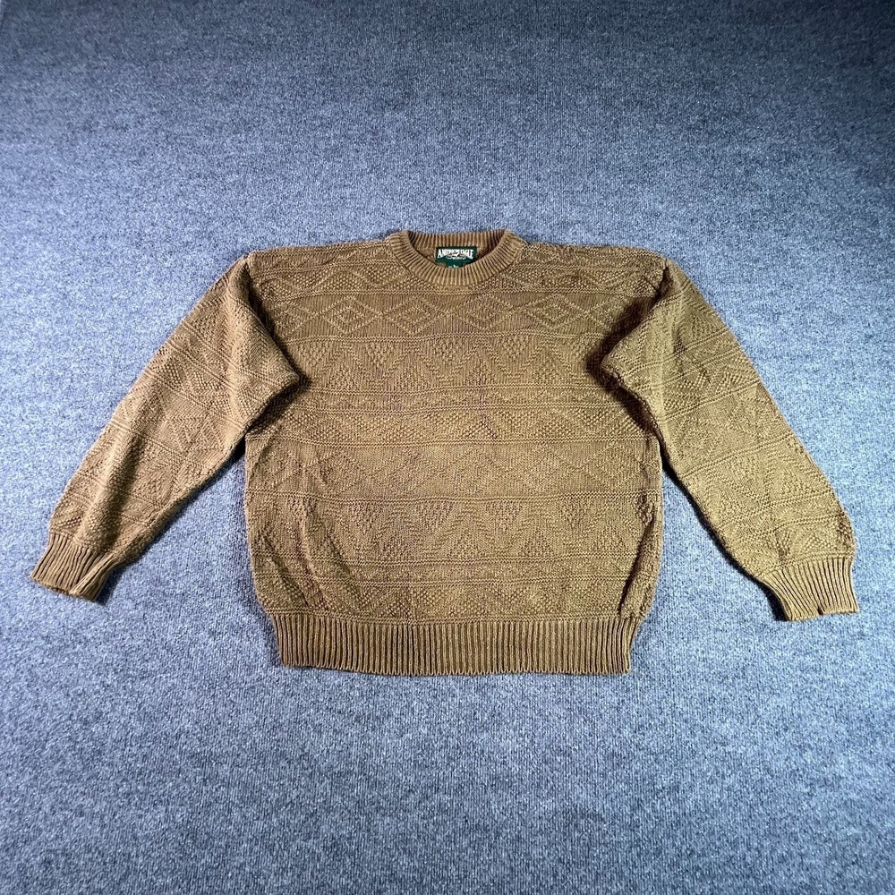 Vintage American Eagle Mens L Brown Ramie Cotton Cable Knit Pullover Sweater